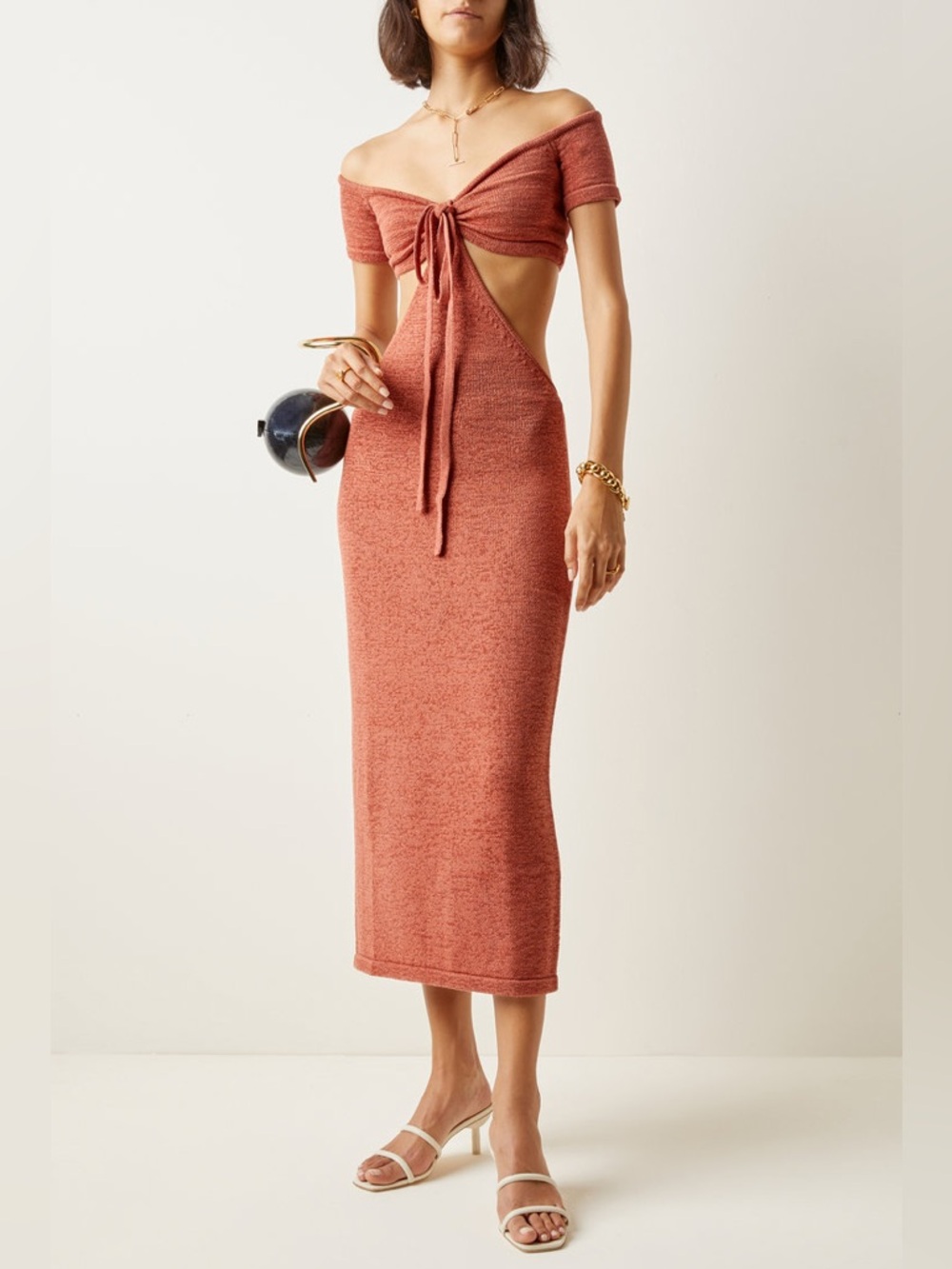 Cult Gaia NWT Alicia Cutout Knit Off-The-Shoulder Midi Dress in Jasper Small - Picture 2 of 16